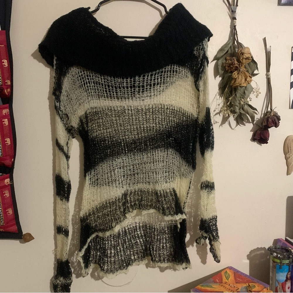 Off the shoulder Crochet long dress shirt sweater